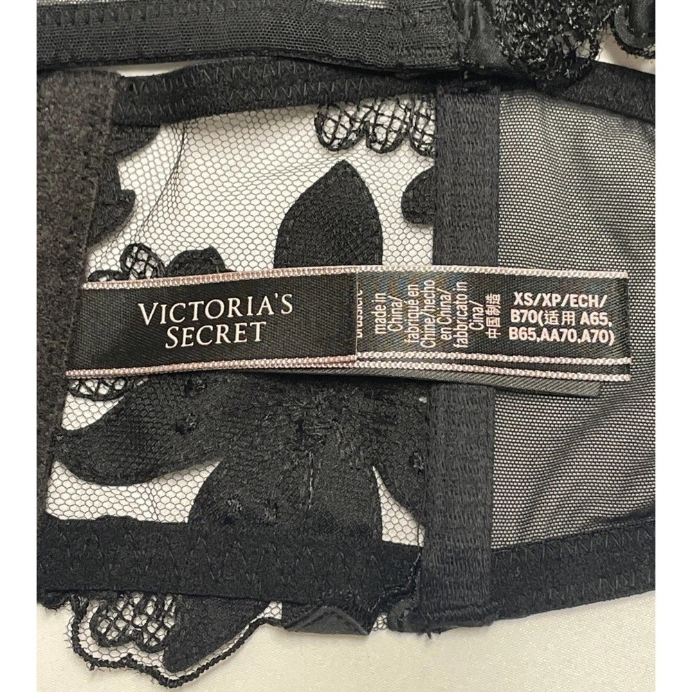 Victoria's Secret Luxe  Floral Embroidered Long‎ line Bralette Black XS B70 NEW - Picture 6 of 8